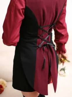 Gothic Lolita Outfits Black Lace Up Color Block Sleeveless Pants Overcoat