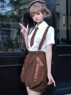 Gothic Lolita Outfits Coffee Brown Sleeveless Pants Overcoat