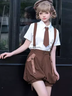 Gothic Lolita Outfits Coffee Brown Sleeveless Pants Overcoat