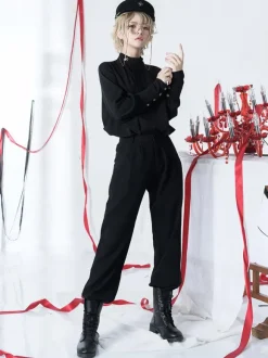 Gothic Lolita Pant Ouji Style Black Straight Lolita Trousers