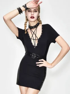 Gothic Lolita Punk Dresses Grommets Black Dress