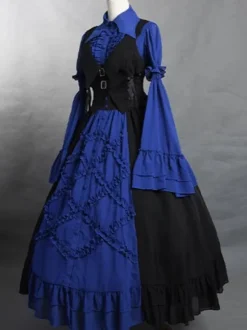 Gothic Lolita SK Color Block Blue Ruffles Lolita Skirts