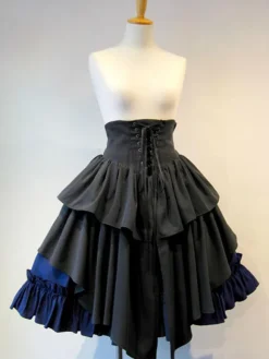 Gothic Lolita Skirt SK Cotton Lace Up Ruffles Pleated Black Lolita Skirt