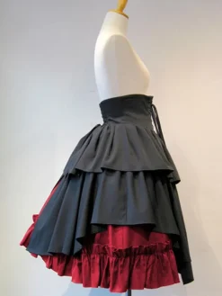 Gothic Lolita Skirt SK Cotton Lace Up Ruffles Pleated Black Lolita Skirt