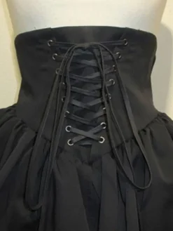 Gothic Lolita Skirt SK Cotton Lace Up Ruffles Pleated Black Lolita Skirt
