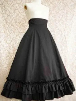 Gothic Lolita Skirt SK Cotton Pleated Ruffles Long Black Lolita Skirt