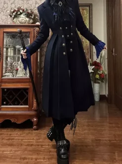 Gothic Ouji Lolita Coats Prince Black Long Sleeve Overcoat Polyester Fall Lolita Coat Jacket