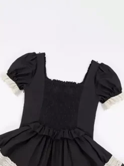 Gothic Sweet Classic Lolita Dresses Lace Up Ruffles Color Block Black Dresses
