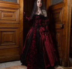 Gothic Wedding Dresses A-Line Long Sleeves Backless Lace With Train Burgundy Bridal Gown Free Customization