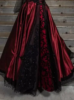 Gothic Wedding Dresses A-Line Long Sleeves Backless Lace With Train Burgundy Bridal Gown Free Customization