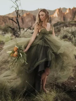 Gothic Wedding Dresses A-Line Sleeveless Tulle Court Train Bridal Gown Free Customization