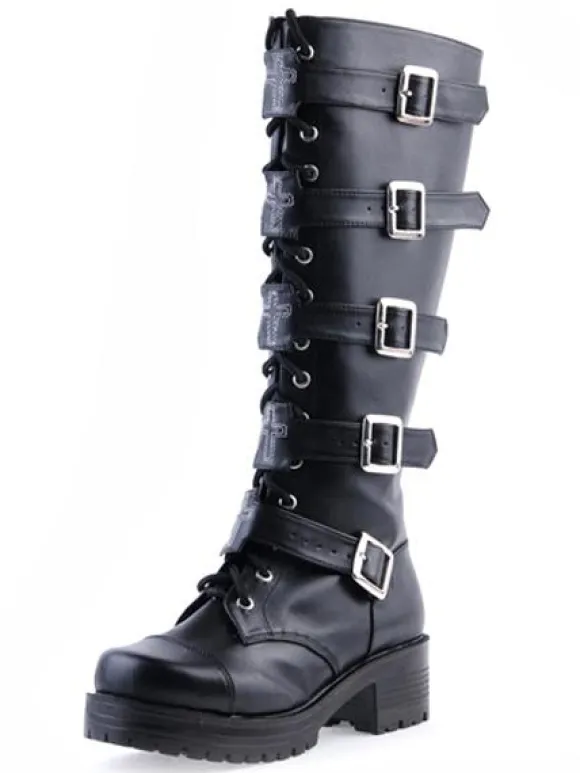 Gothic Black Lolita Boots Square Heels Platform Shoelace Straps Buckles