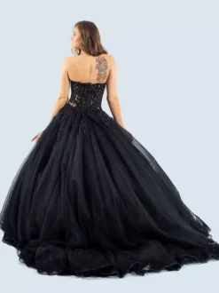 Gothic Black Wedding Dresses A-Line Sleeveless Lace With Train Bridal Dress Free Customization