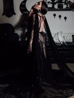 Gothic Black Wedding Dresses A-Line Sleeveless Backless Split Front With Train Bridal Gown Free Customization