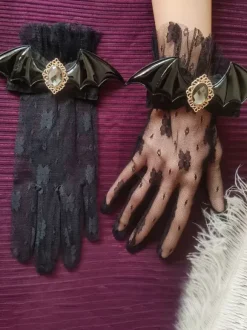 Gothic Lolita Accessories Black Lace Rhinestones Ruffles Oversleeves Miscellaneous