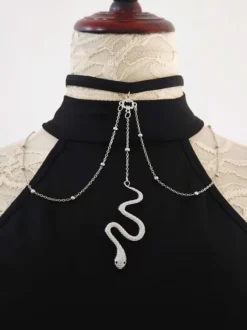 Gothic Lolita Accessories Silver Chains Snake Print Choker Metal Miscellaneous