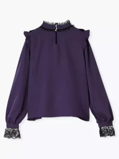 Gothic Lolita Blouses Lolita Top Purple Long Sleeves Lace Ruffles Color Block Lolita Shirt