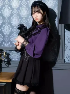 Gothic Lolita Blouses Lolita Top Purple Long Sleeves Lace Ruffles Color Block Lolita Shirt