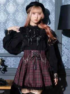 Gothic Lolita Blouses Lolita Top Purple Long Sleeves Lace Ruffles Color Block Lolita Shirt