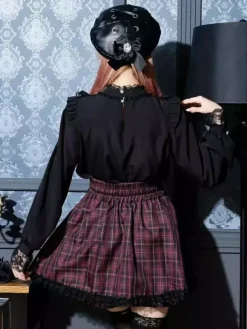 Gothic Lolita Blouses Lolita Top Purple Long Sleeves Lace Ruffles Color Block Lolita Shirt