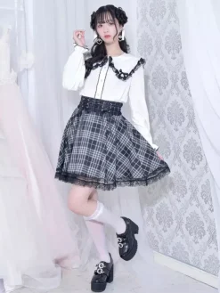 Gothic Lolita Blouses Lolita Top White Long Sleeves Lace Bows Color Block Lolita Shirt