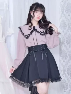 Gothic Lolita Blouses Lolita Top White Long Sleeves Lace Bows Color Block Lolita Shirt