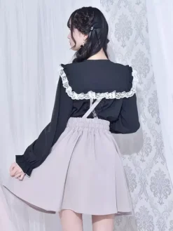 Gothic Lolita Blouses Lolita Top White Long Sleeves Lace Bows Color Block Lolita Shirt