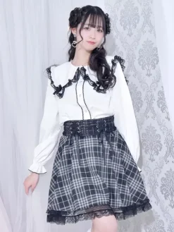 Gothic Lolita Blouses Lolita Top White Long Sleeves Lace Bows Color Block Lolita Shirt