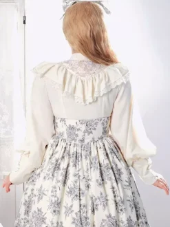 Gothic Lolita Blouses Ruffles Lace Long Sleeves Blouse Lolita Top Lace Ecru White Lolita Shirt