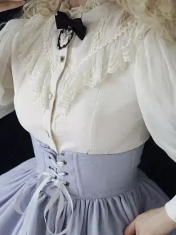 Gothic Lolita Blouses Ruffles Lace Long Sleeves Blouse Lolita Top Lace Ecru White Lolita Shirt