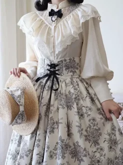 Gothic Lolita Blouses Ruffles Lace Long Sleeves Blouse Lolita Top Lace Ecru White Lolita Shirt