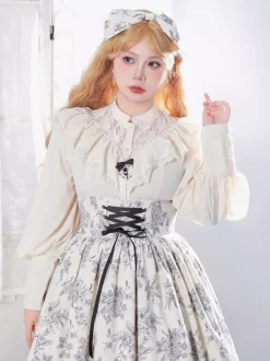 Gothic Lolita Blouses Ruffles Lace Long Sleeves Blouse Lolita Top Lace Ecru White Lolita Shirt