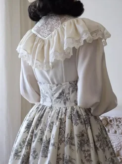 Gothic Lolita Blouses Ruffles Lace Long Sleeves Blouse Lolita Top Lace Ecru White Lolita Shirt