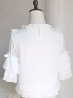 Gothic Lolita Blouses White Short Sleeves Lace Bows Lolita Top Lace Lolita Shirt