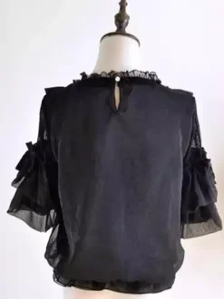 Gothic Lolita Blouses White Short Sleeves Lace Bows Lolita Top Lace Lolita Shirt