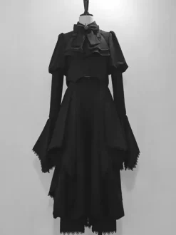 Gothic Lolita Coats Black Coat Bows Lace Ruffles Overcoat Polyester Fall Lolita Outwears
