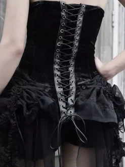 Gothic Lolita Corset For Women Black Lace Up Lace Polyester Lolita Dress