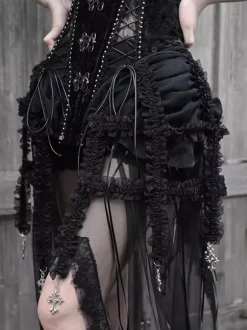 Gothic Lolita Corset For Women Black Lace Up Lace Polyester Lolita Dress
