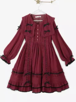 Gothic Lolita Dresses Bows Lace Color Block Black Black