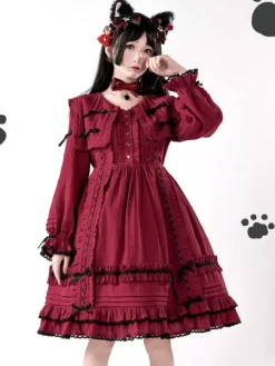 Gothic Lolita Dresses Bows Lace Color Block Black Black