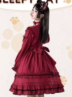 Gothic Lolita Dresses Bows Lace Color Block Black Black