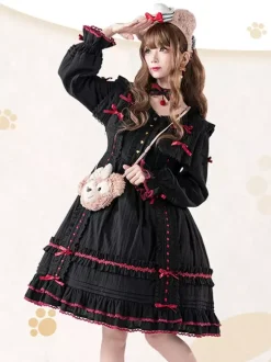 Gothic Lolita Dresses Bows Lace Color Block Black Black