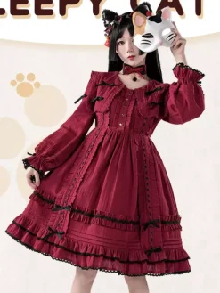 Gothic Lolita Dresses Bows Lace Color Block Black Black