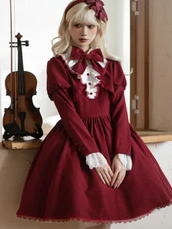 Gothic Lolita Dresses Bows Ruffles Burgundy Burgundy