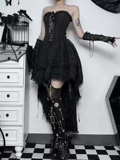 Gothic Lolita Dresses Lace Ruffles Black Black
