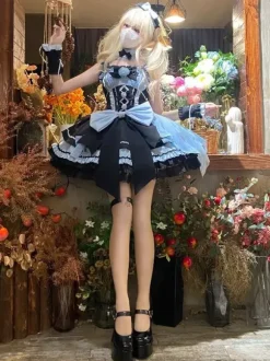 Gothic Lolita Dresses Lace Up Lace Color Block Pink Light Sky Blue JSK
