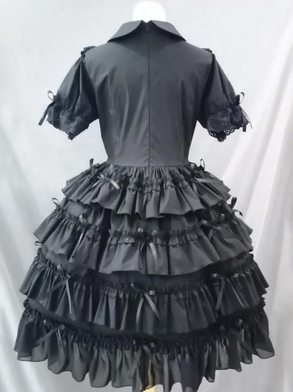 Gothic Lolita Dresses Pleated Bows Black Black