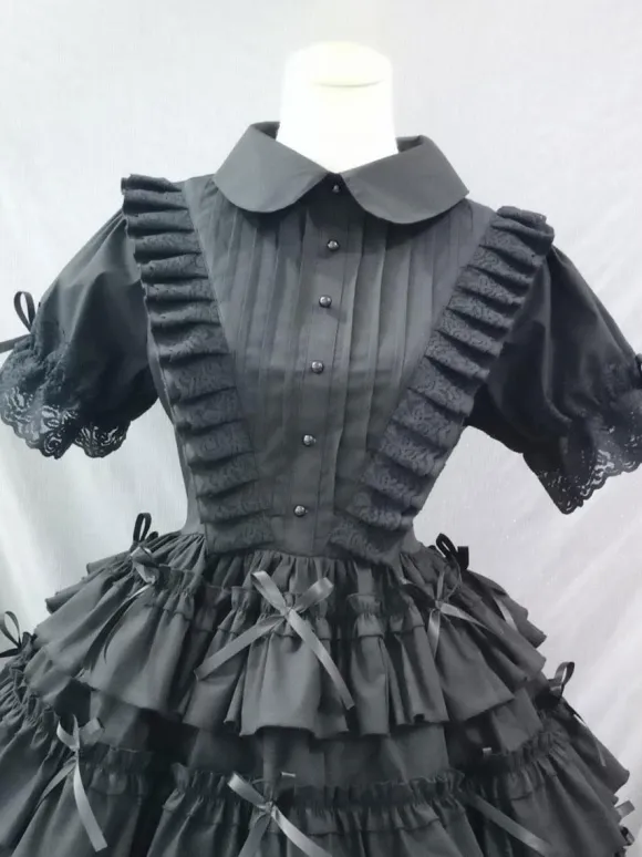 Gothic Lolita Dresses Pleated Bows Black Black