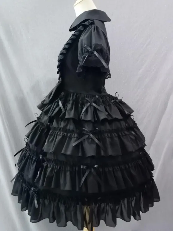 Gothic Lolita Dresses Pleated Bows Black Black