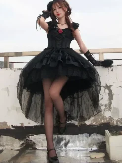 Gothic Lolita Dresses Rose Lace Black Black